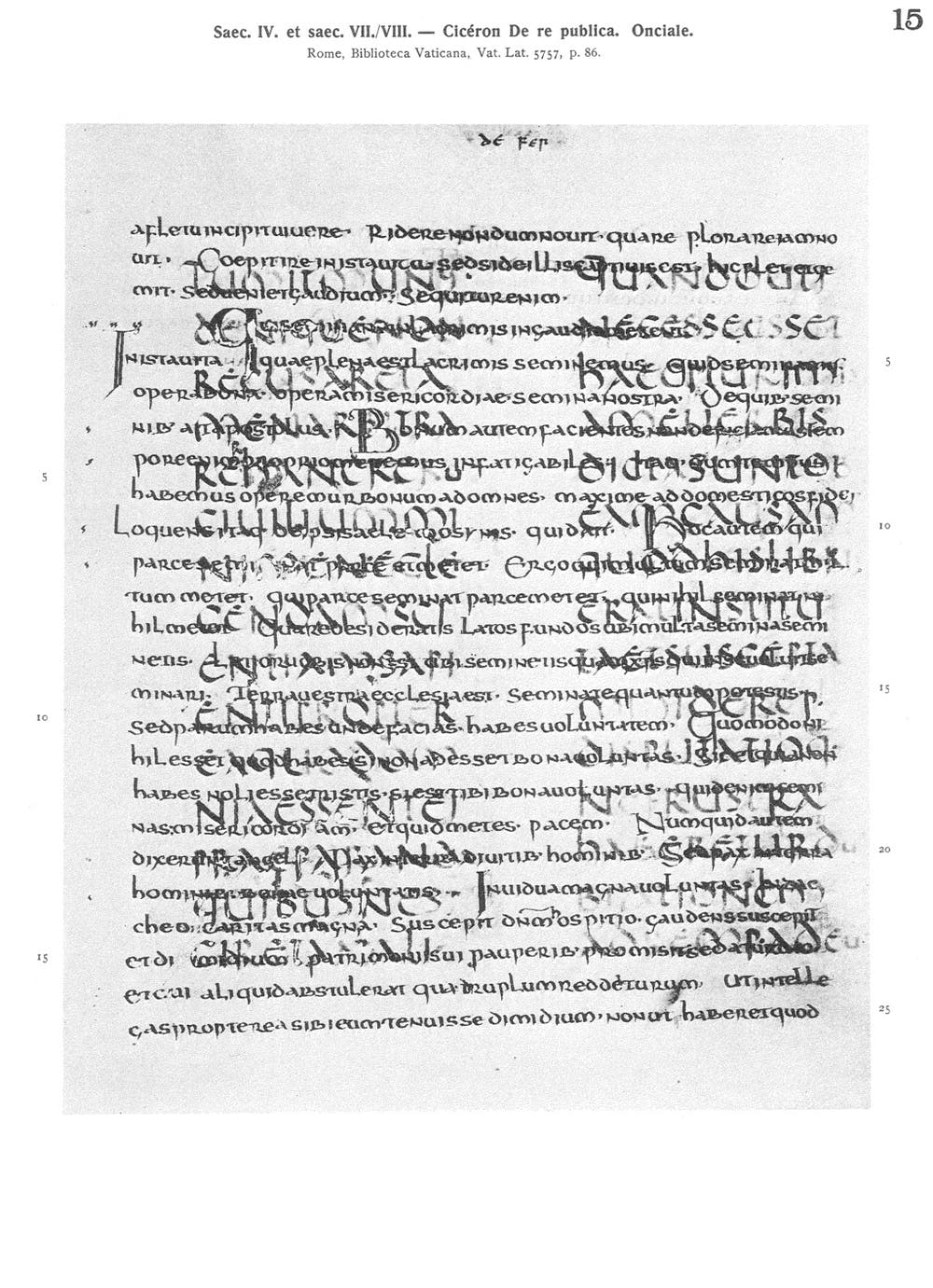 Palimpseste du De Republica de Cicéron (IVᵉ siècle et VII–VIIIᵉ siècle). MS. Vat. Lat. 5757, Biblioteca vaticana, Author provided